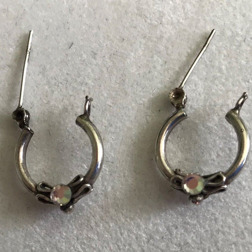 Silver Plated & Rhinestone hoop Earrings - Vintage